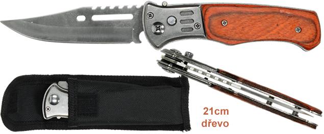 Vystřelovací kapesní nůž s dřevěnou střenkou 21 cm s pouzdrem