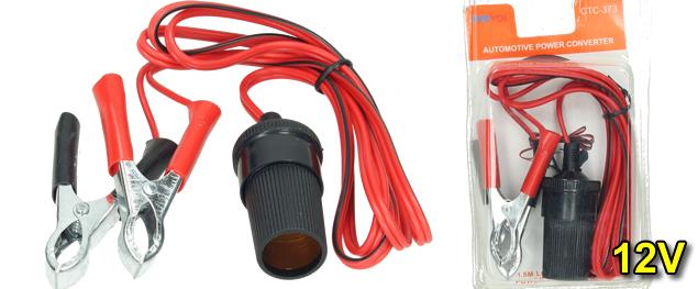 Zásuvka autozapalovače na autobaterii s krokosvorkami 12V