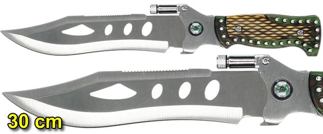 Nůž 3v1 se svítilnou, kompasem a pilkou v khaki pouzdře